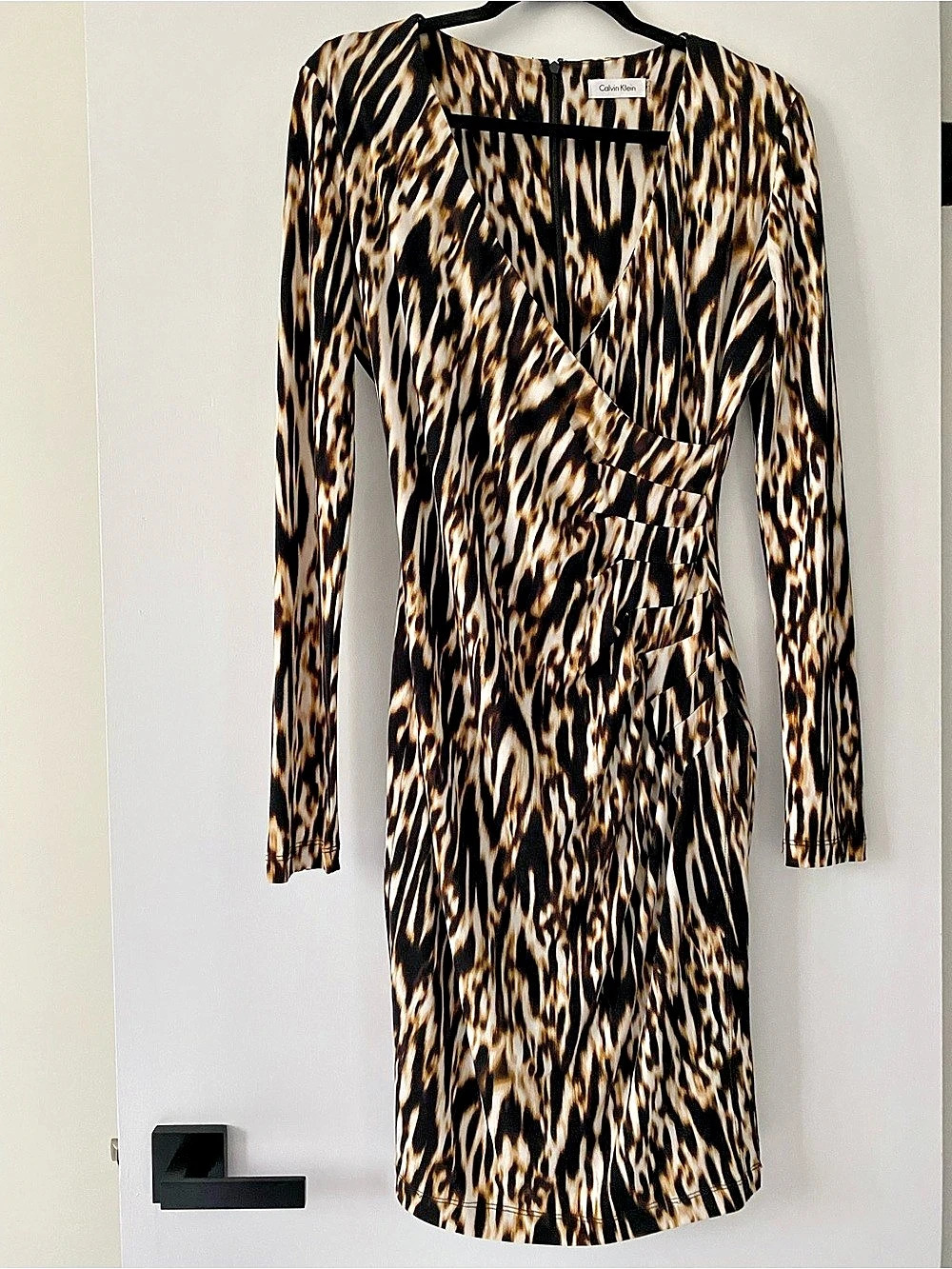 Calvin Klein Animal Print Wrap Midi Dress in Brown & Black Size Medium